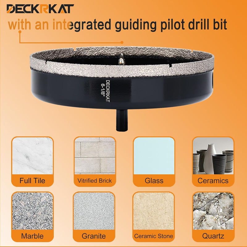 DECKRKAT Store 6-1/8"Diamond Hole-Saw Bits with Pilot Drill Bit - 6-1/8"Diamond Tipped Tile Hole Saws with Guiding Bit Accurate Drilling for Porcelain Tile Ceramic Pottery Granite Stone Glass Bottles 156mm - Image 5